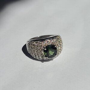 Vintage Dome Cocktail Ring Sterling Silver Green Emerald CZ Size 6